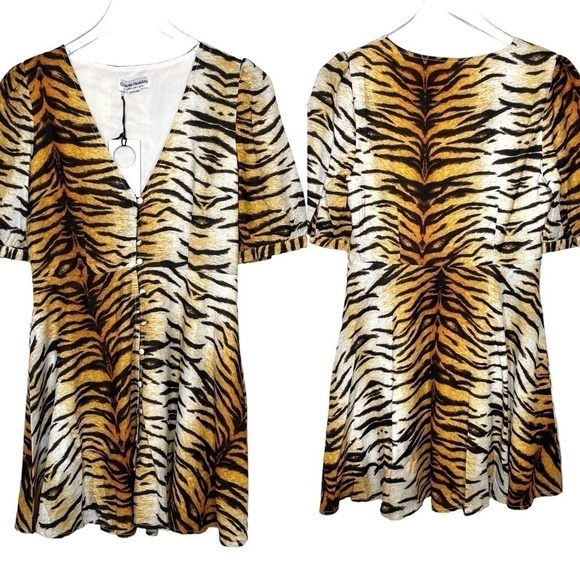 Charlie Holiday Tiger Print V Neck Mini Dress Sz 4 NWT - Picture 7 of 15